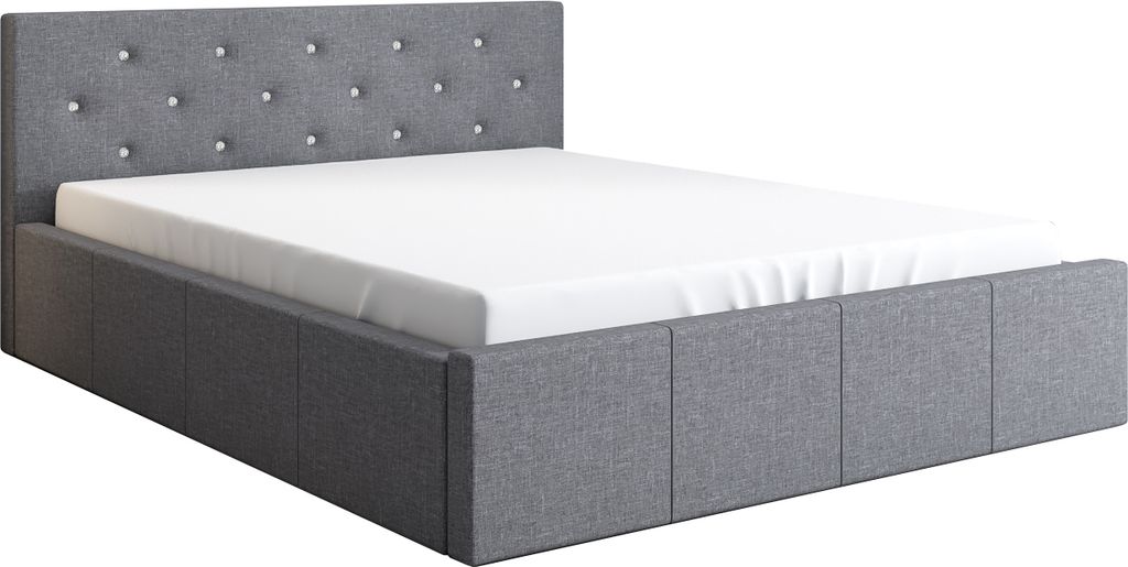 Polsterbett SKIDI -OM 90 x 200 mit Bettkasten. Farbe: Graun