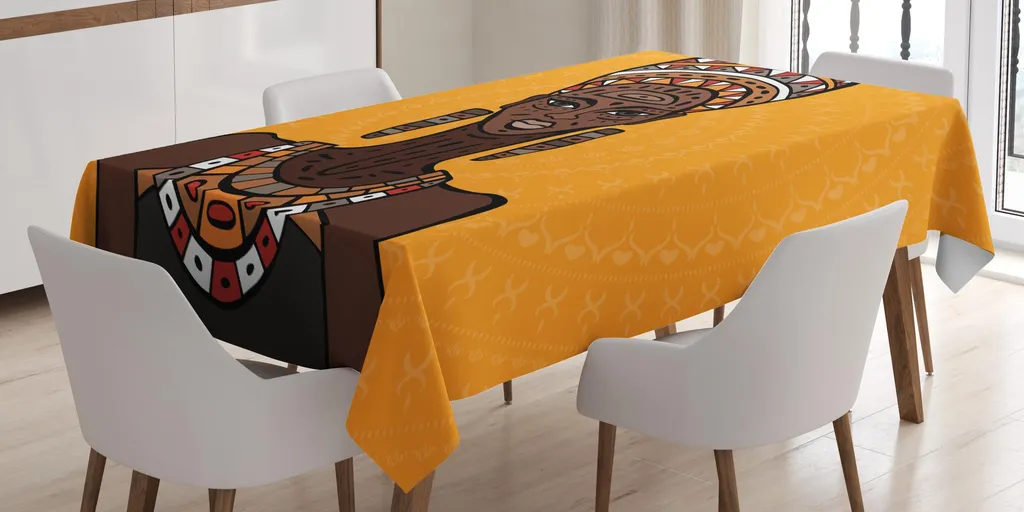 ABAKUHAUS Tovaglia Africana 'Madre E Figlio' - Rettangolare 140x240cm - Poliestere, Impermeabile, Scarlatto/Giallo/Nero - 3
