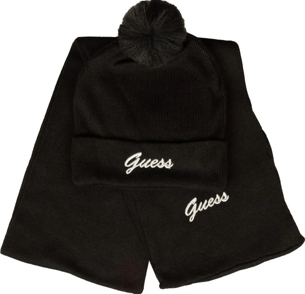 Set Bonnet et Écharpe Logo Brodé GUESS - Matière Douceur Viscose L