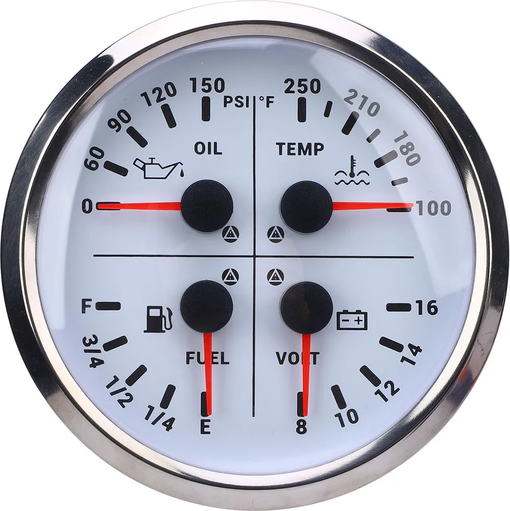 Manomètre 4 en 1 multifonctions 110mm 150 PSI 12V cadran blanc argent