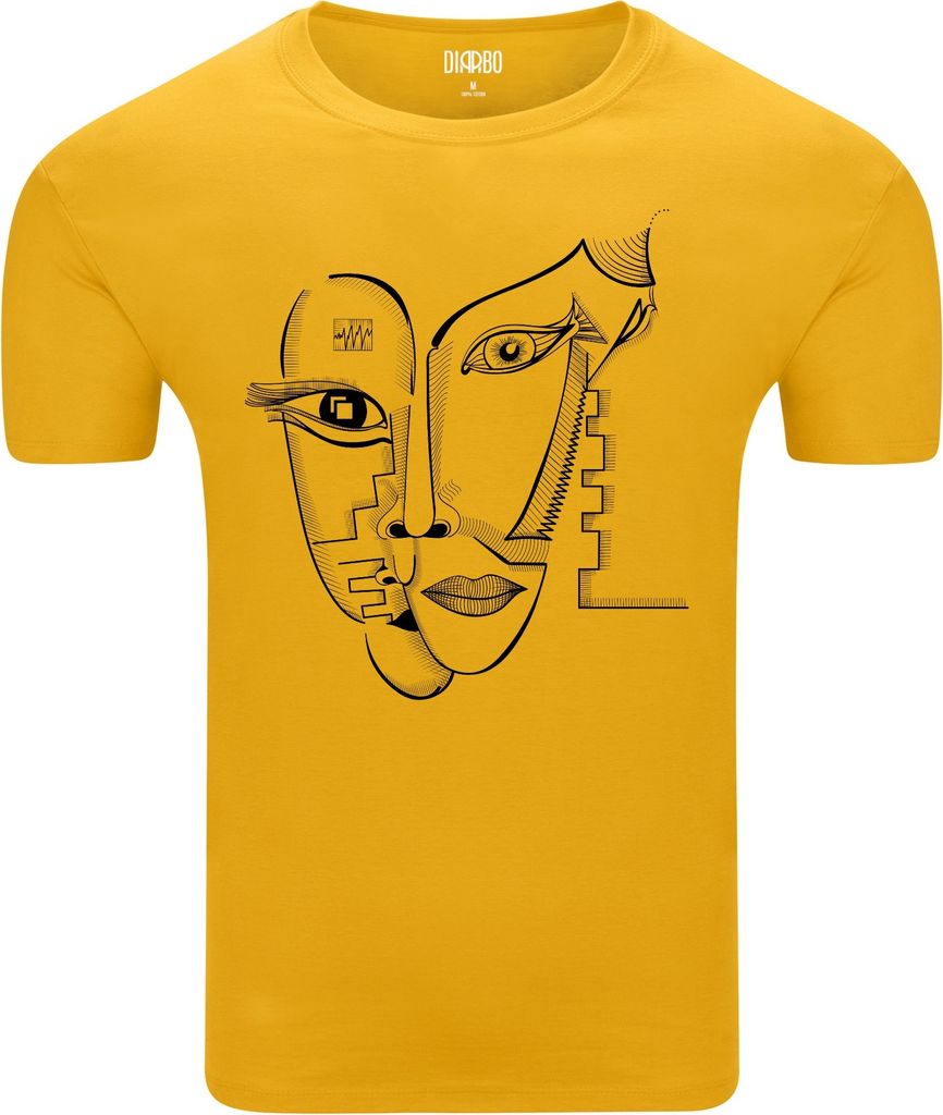 Diarbo Herren T-Shirt mit Abstraktes Druck Vom Kubismus inspirierter Druck Gelb Gr.S