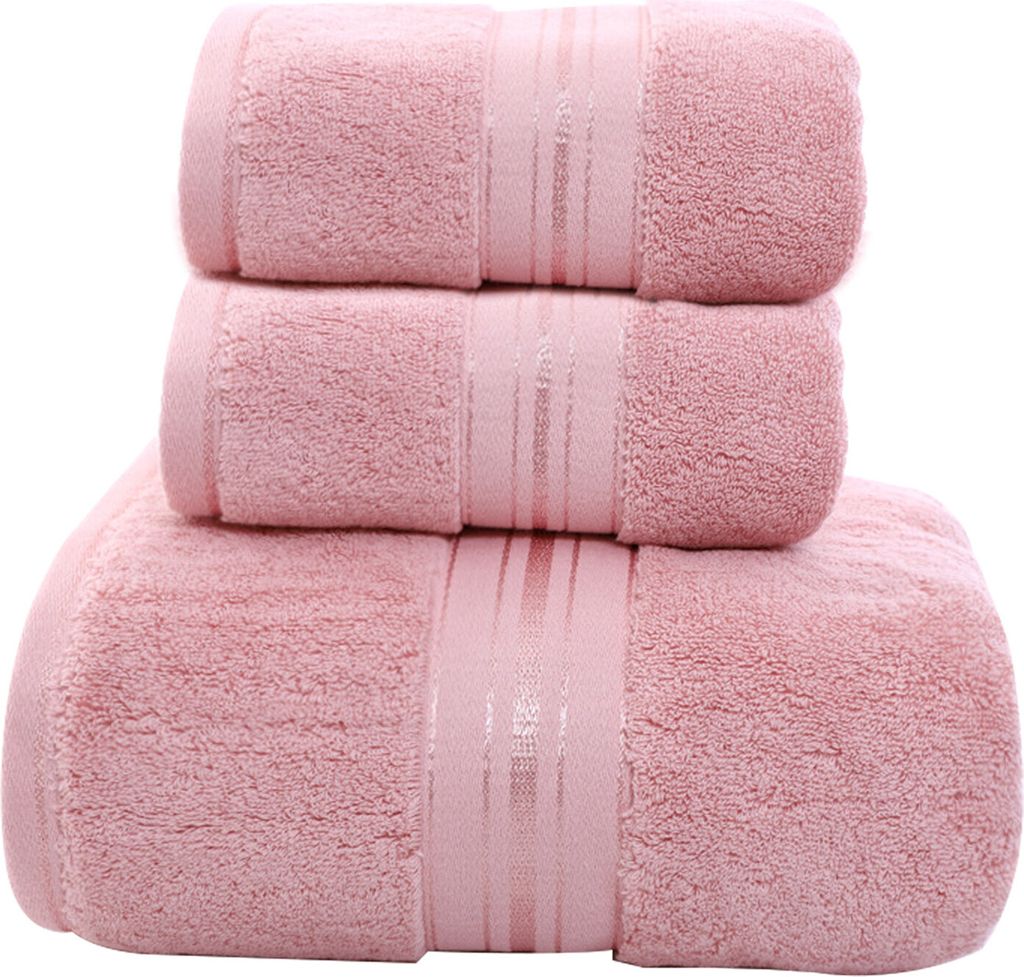 MODFU 3er Handtuch Set aus 100% Baumwolle, 1 Badetücher 70x140 und 2 Handtücher 75x35 cm, Frottee, Weich, Groß, Rosa