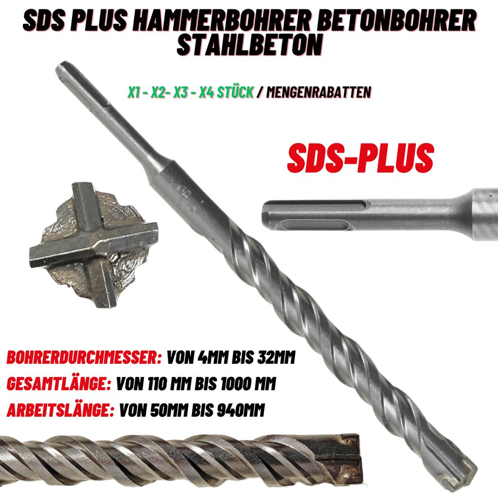 SDS-Plus Kreuzkopf Betonbohrer 12 x 800 mm – für Stahlbeton & Mauerwerk