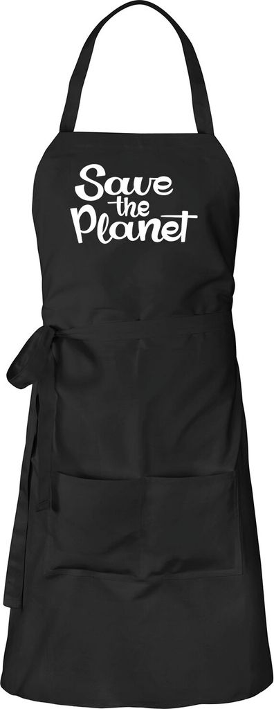 Huuraa Schürze Save the Planet Schriftzug Schwarz mit Taschen Baumwolle Kochschürze Geschenkidee