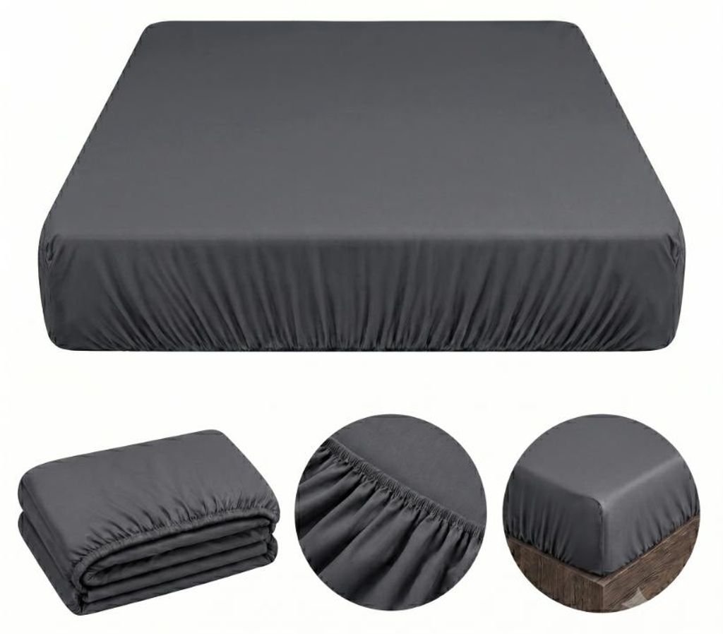 Prześcieradło z Gumką 200x200 Ciemnoszare, Zakładka 25cm, Zdjęcie produktu 