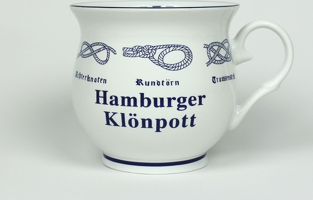 Hamburger Klönpott mit Seemannsknoten bauchig Kaffeebecher Produktbild 