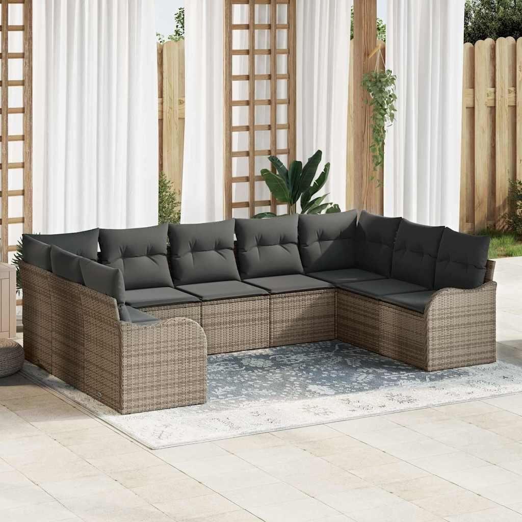 Maison Exclusive - Gartensofa-set mit Speicher 9 pcs Grau Poly-Rattan