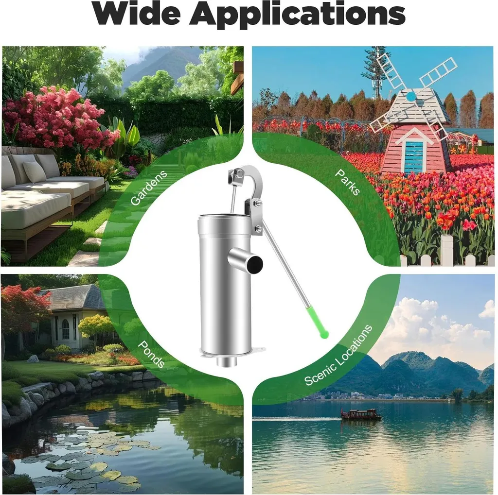 Pompe à eau pour jardin et parc sans électricité Inox aspiration 8 m - 12