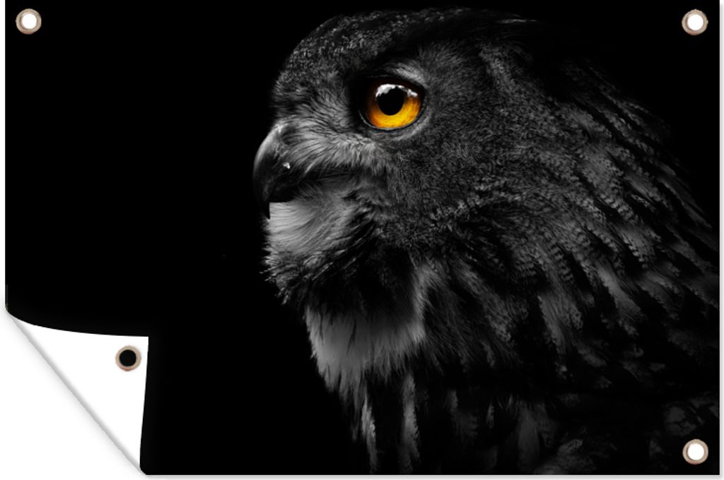 MuchoWow 90x60 cm Outdoor-Poster Gartendeko Sichtschutz Garten Poster für den Garten Eule - Vogel - Schwarz - Porträt