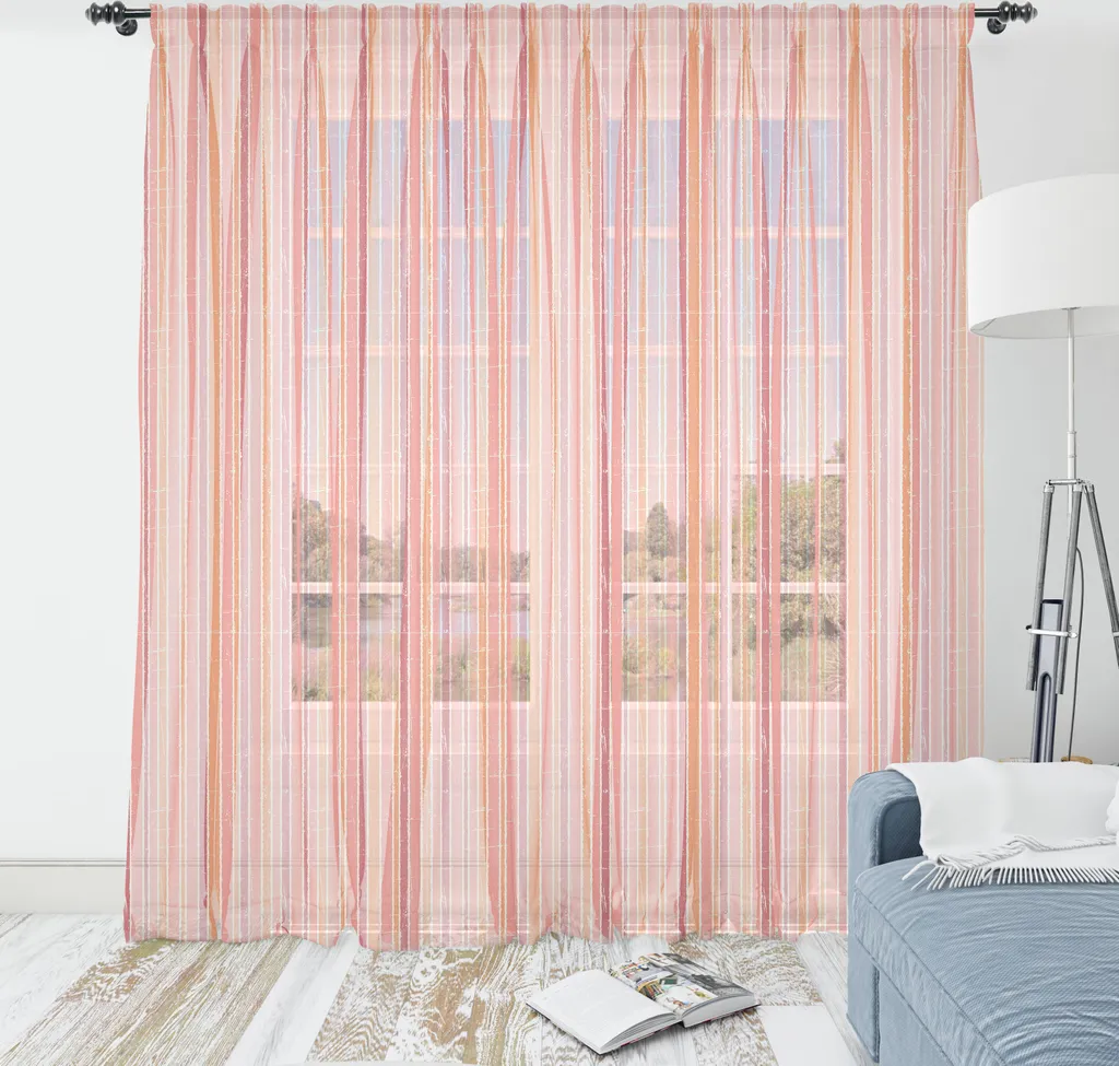 ABAKUHAUS Arazzo grunge, strisce verticali astratte in tonalità pastello opache Linee geometriche retrò, soggiorno camera da letto tessuto da parete in raso setoso, 135 cm x 274 cm, salmone arancione pallido rosa