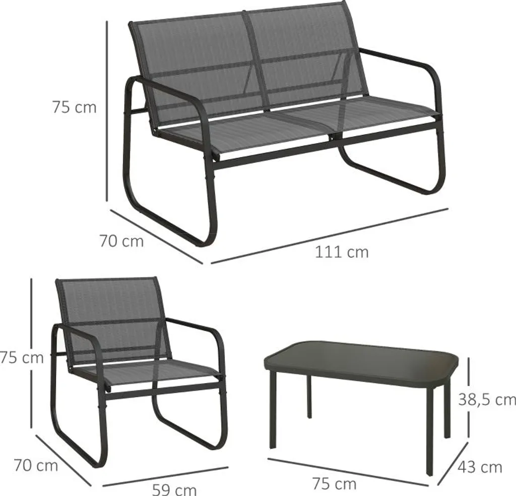 Salon de jardin résistant aux intempéries en maille pour terrasse 4 p