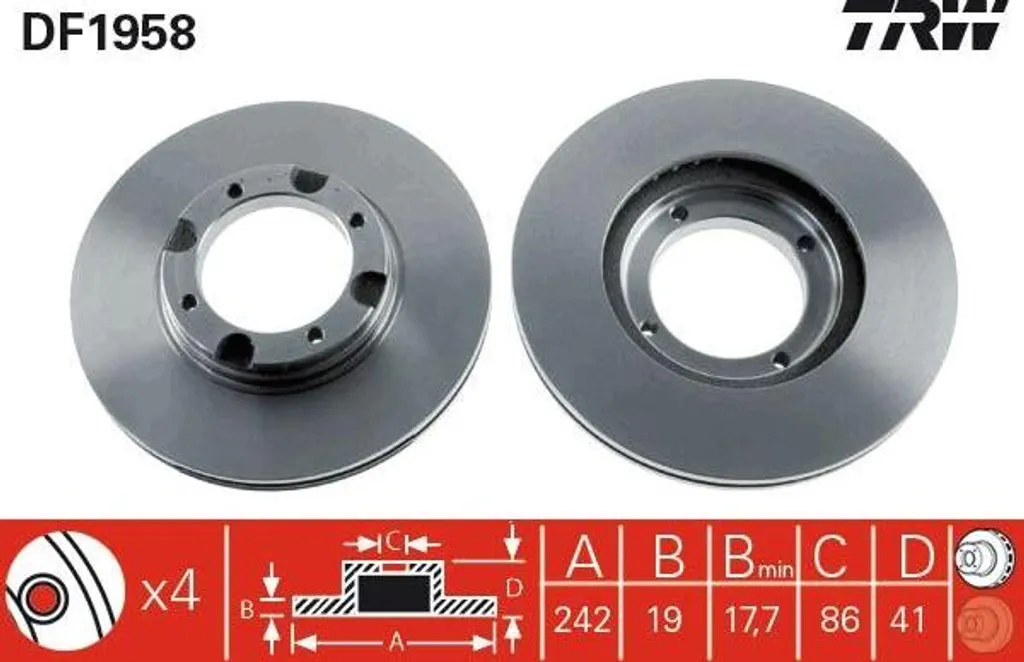 Disque de frein TRW DF1958 OE 5171224100 pour Accent Pony et S Coupé