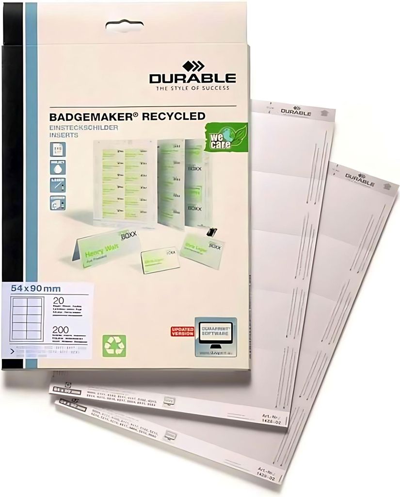 Durable Einsteckschild 54x90mm 200St ws A4 Bogen recycled