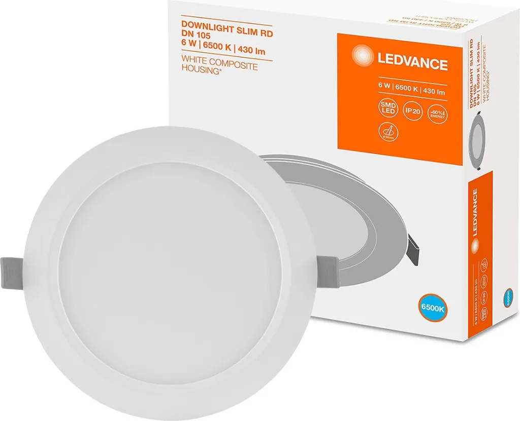 LEDVANCE DL SLIM DN 105 6W 6500K WT: Faretto LED Ultra Sottile Bianco Freddo
