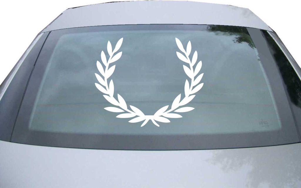 Indigos UG - Aufkleber Heckscheibe & Motorklappe DE6951 - weiß - 600x490 mm - Lorbeerkranz Siegerkranz - Auto Scheiben Fenster Heckklappe Tuning R...