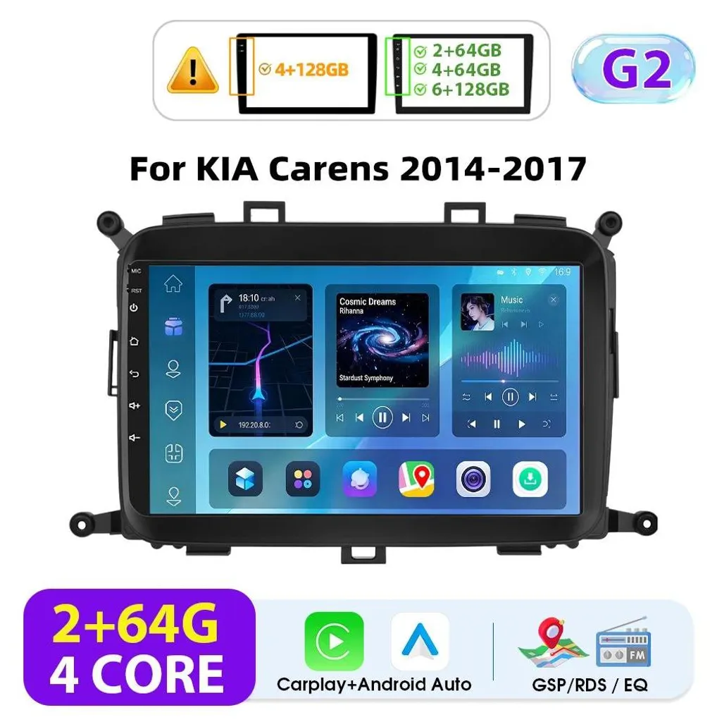 Autoradio Android 2-DIN pour Kia Carens 2014-2017 - Écran 9" CarPlay GPS