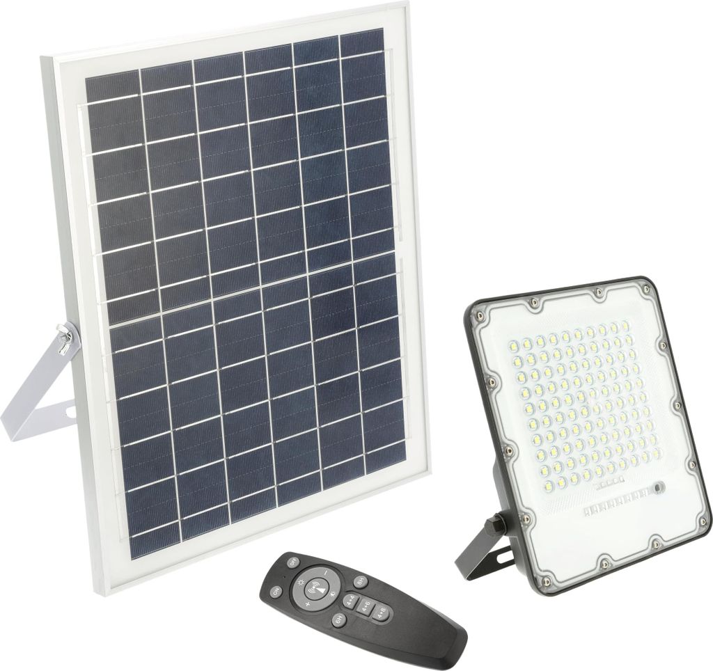 GTV - Solar-LED-Strahler BRAVOS | Solarlampen für Außen | Solar Strahler IP65 Wasserdichte | 50W, 500lm, 6400K, IP65, 120°, Solarpanel, Fernbedi...