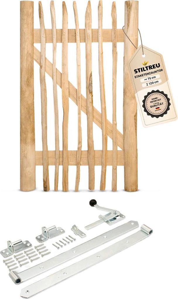 Classic Staketenzaun-Tor Set (silber) aus Edelkastanie, Breite 75 cm, Höhe 120 cm (genagelte Ausführung)