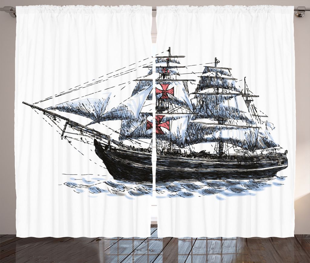 ABAKUHAUS Ozean Rustikaler Vorhang, Columbus Schiff Segeln, Wohnzimmer Universalband Gardinen mit Schlaufen und Haken, 280 x 175 cm, Mehrfarbig