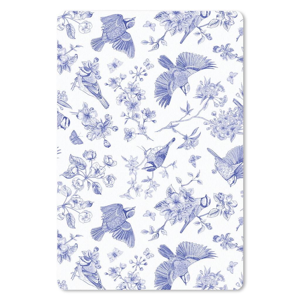 MuchoWow Mauspad Mousepad Vintage - Vogel - Blumen - Blau 40x60 cm - Mousepads - Maus Mat - Pad - Mausunterlage - Schreibtisch Accesoire