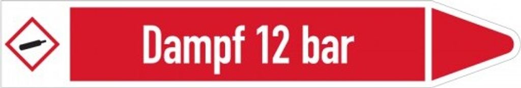 Dreifke Aufkleber I RKZ-Etikett Dampf 12 bar, rechts, DIN, rot/weiß, für Ø 6...