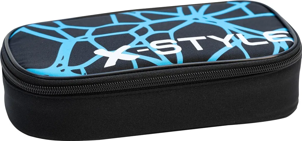 Trousse jumbo cuir bleu noir robuste avec grand compartiment interne