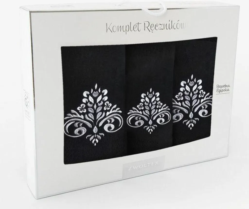Zwoltex Sultan : Set de 3 Serviettes de Bain avec Ornement Noir Chic