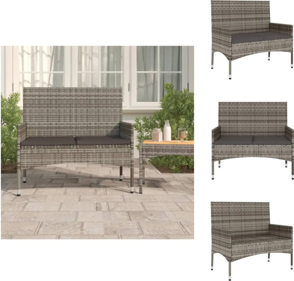 Banquette de jardin grise en poly rotin 2 places pour balcon et patio