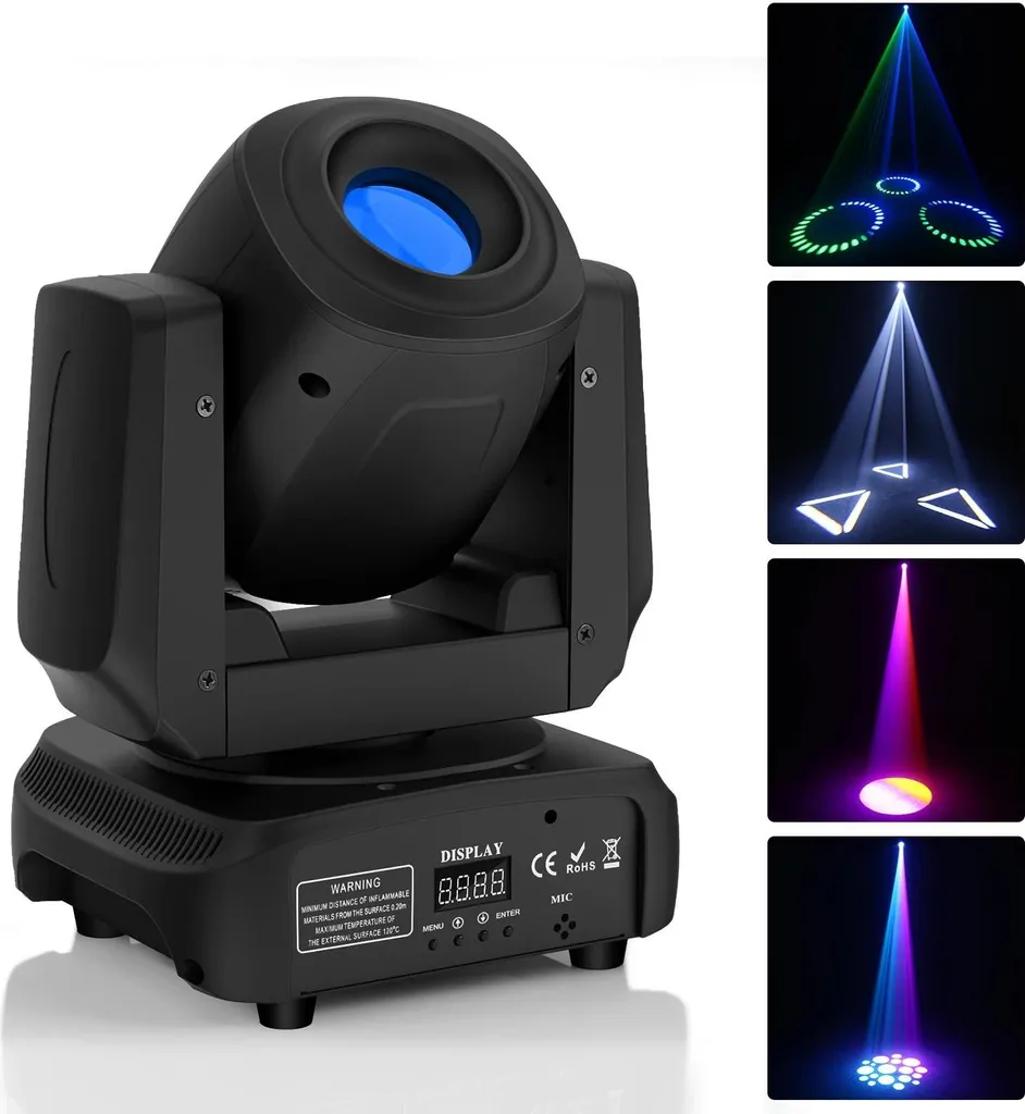 Lyre LED Asservie 120W avec Gobos - Projecteur Robotisé DMX Blanc Chaud