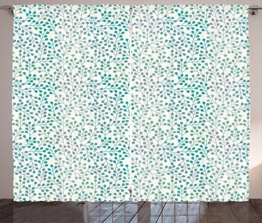 ABAKUHAUS Blätter Rustikaler Vorhang, Blumige Zweige Knospen, Wohnzimmer Universalband Gardinen mit Schlaufen und Haken, 280 x 245 cm, Teal Grau C...