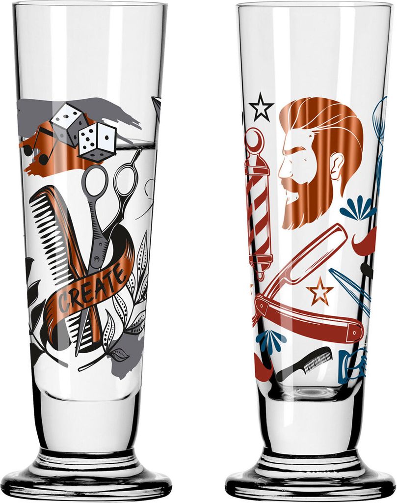 Dekomiro Ritzenhoff Schnapsgläser Barbier Heldenfest 2er Set mit Glasreinigungstuch