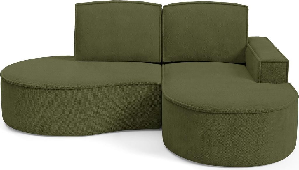 BETTSO FLOW Ecksofa mit abgerundeten Seiten mit Kissen grün in Curio Stoff Rechts