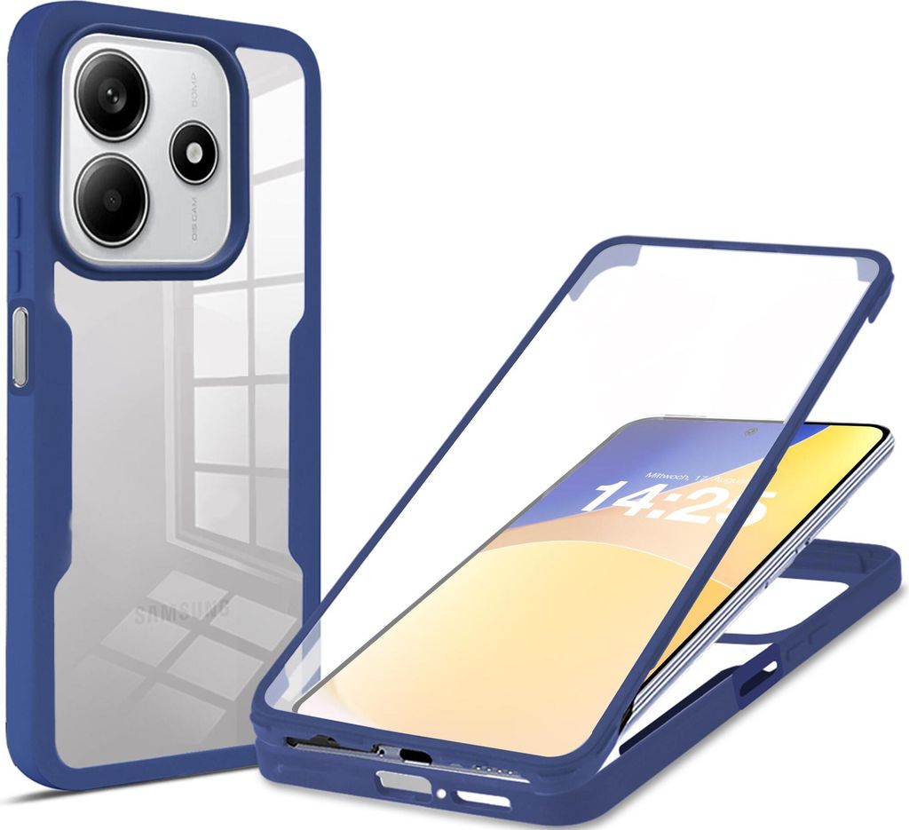 360 Grad Rundum Schutz Handyhülle für Xiaomi Redmi Note 14 5G Full Cover Vollschutz Case Farbe: Blau