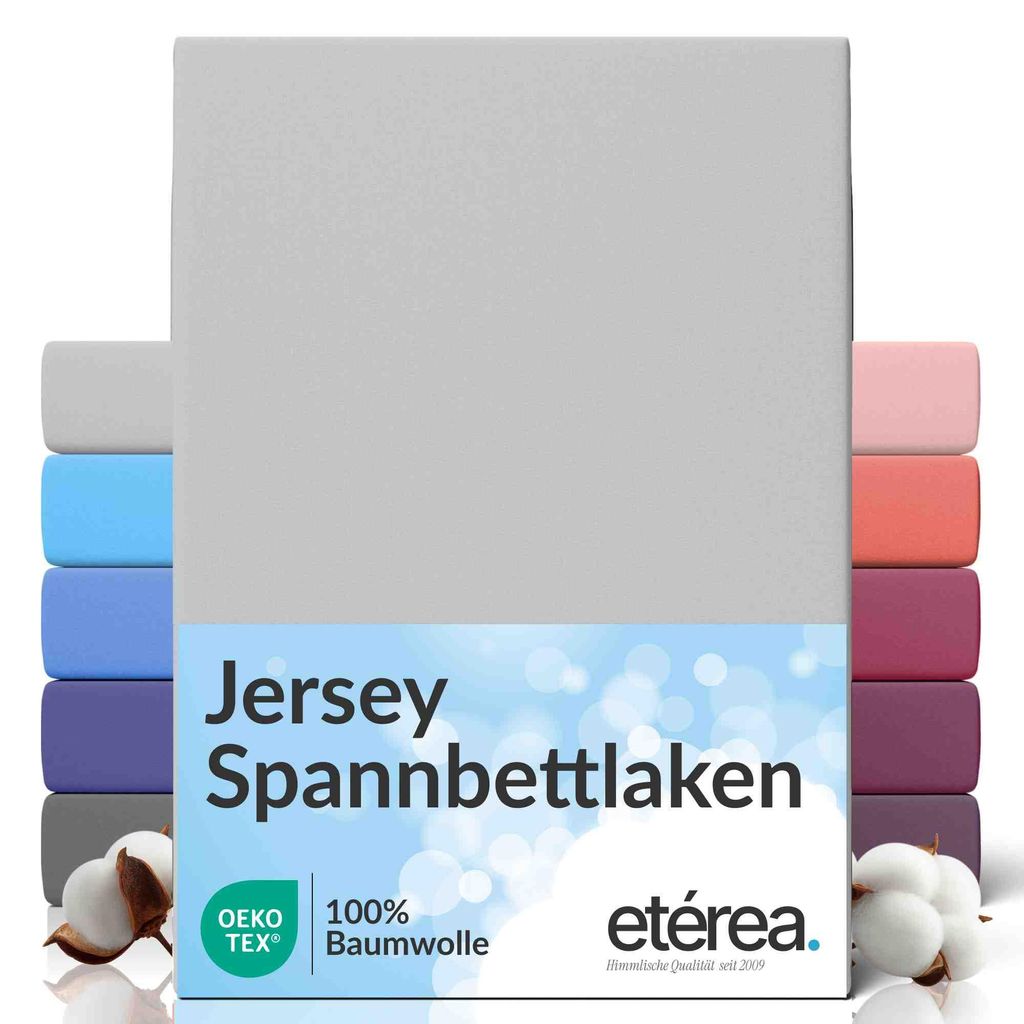 Jersey Spannbettlaken 140x200 - 160x200 cm, 100% Baumwolle Bettlaken, Silber