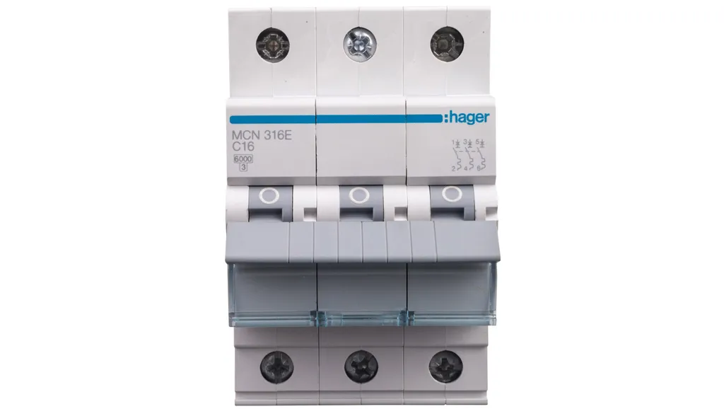Disjoncteur phase neutre MCN316E 3P C 16A 6kA AC Hager pour tableau