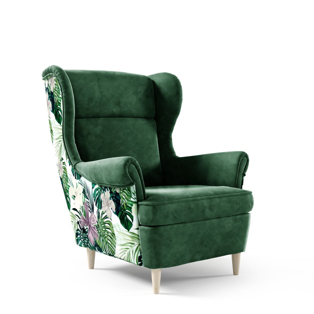 Ohrensessel JUNGLE, Relaxsessel mit hoher Rückenlehne, Polstersessel, Armlehnensessel, Sitzmöbel im skandinavischen Stil, Kronos 19/Tropic 1