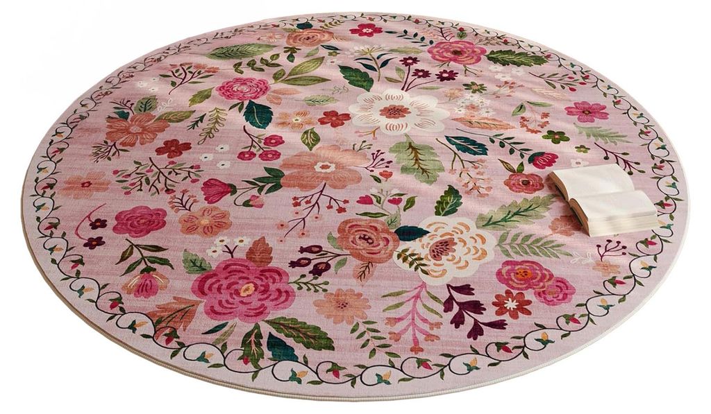 Blumenmuster-Teppich, saugfähig, schnelltrocknend, rund, flauschig, waschbar, rutschfest, für Wohnzimmer, Schlafzimmer, Badezimmer, Dekoration