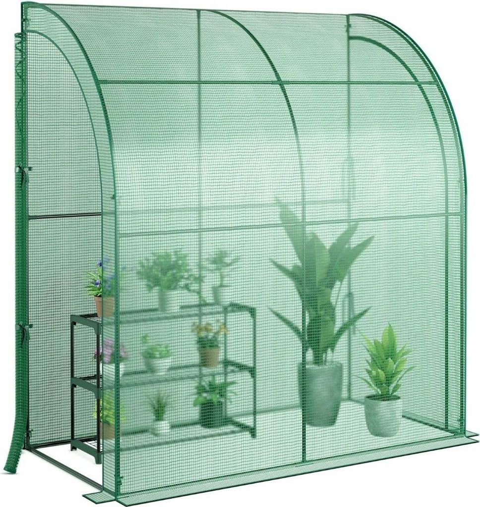 Foliengewächshaus Begehbares Mini-Gewächshaus mit Blumenregal 198,5 x 98 x 215 cm Grün