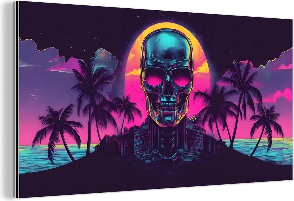 MuchoWow Wanddekoration Metall Metallbild Wandkunst 40x20 cm Palmen - Kopf - Metallisch - Sonnenuntergang MuchoWow Aluminium Gemälde - Bild - Alum...