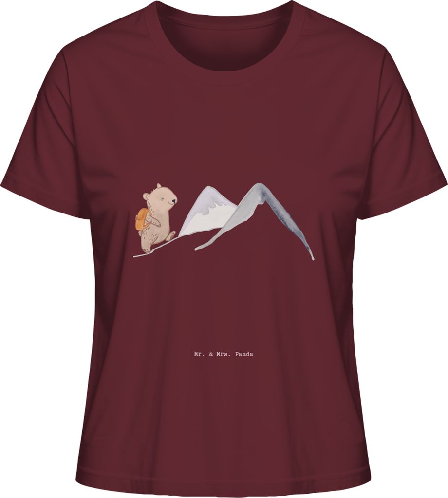 Mr. & Mrs. Panda Kurzarmshirt Damen Bär Bergsteigen Größe L - Burgundy - Geschenk, Bergsport, Baumwoll T-Shirt, Oberteil, Sommershirt, Trekking,...
