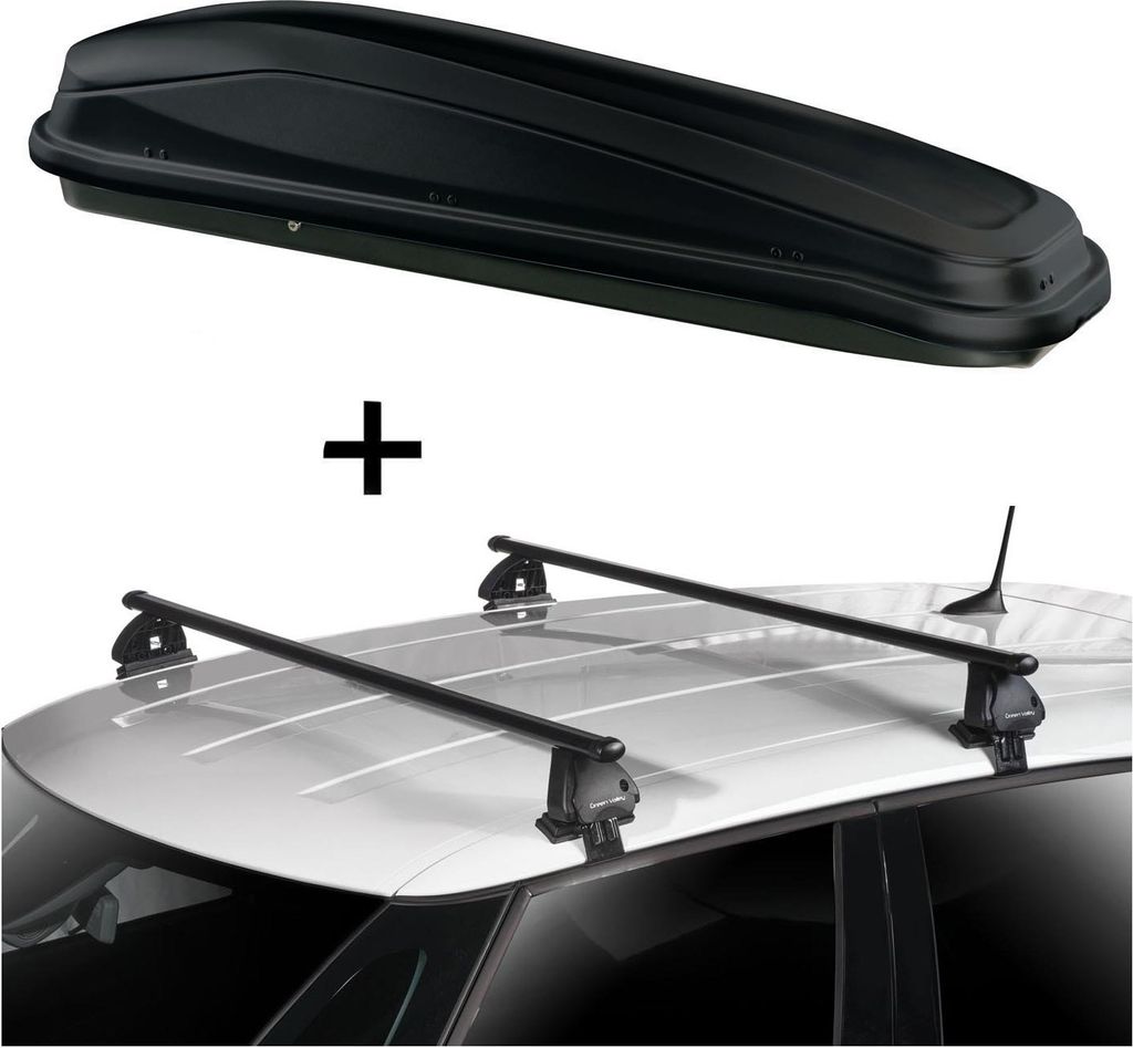 Dachbox JUEASY300 300 Liter schwarz + Dachträger VDP EVO Stahl kompatibel mit für Toyota Auris (E18) 5 Türer ab 2013