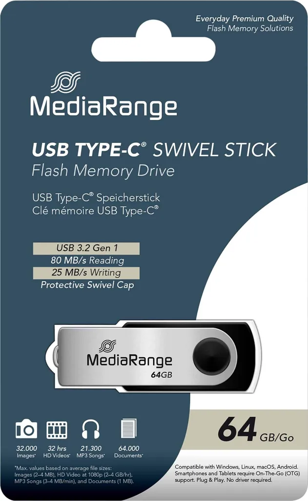 MediaRange MR1953 MediaRange USB-Stick schwarz, silber 64 GB