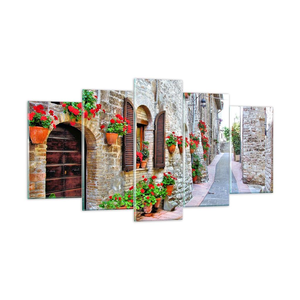 Bilder auf glas - Italien Straße Blumen Geschichte - 160x85cm - Glasbilder - Wandbilder - Kunstdruck - zum Aufhängen bereit - Wanddekoration aus ...
