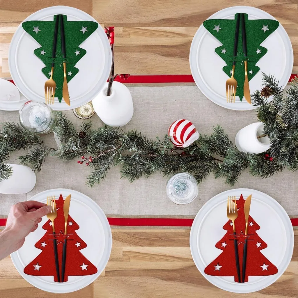 NINGESHOP Portaposate in Feltro di Natale,16 Pezzi Porta Posate,Portaposate per Natale