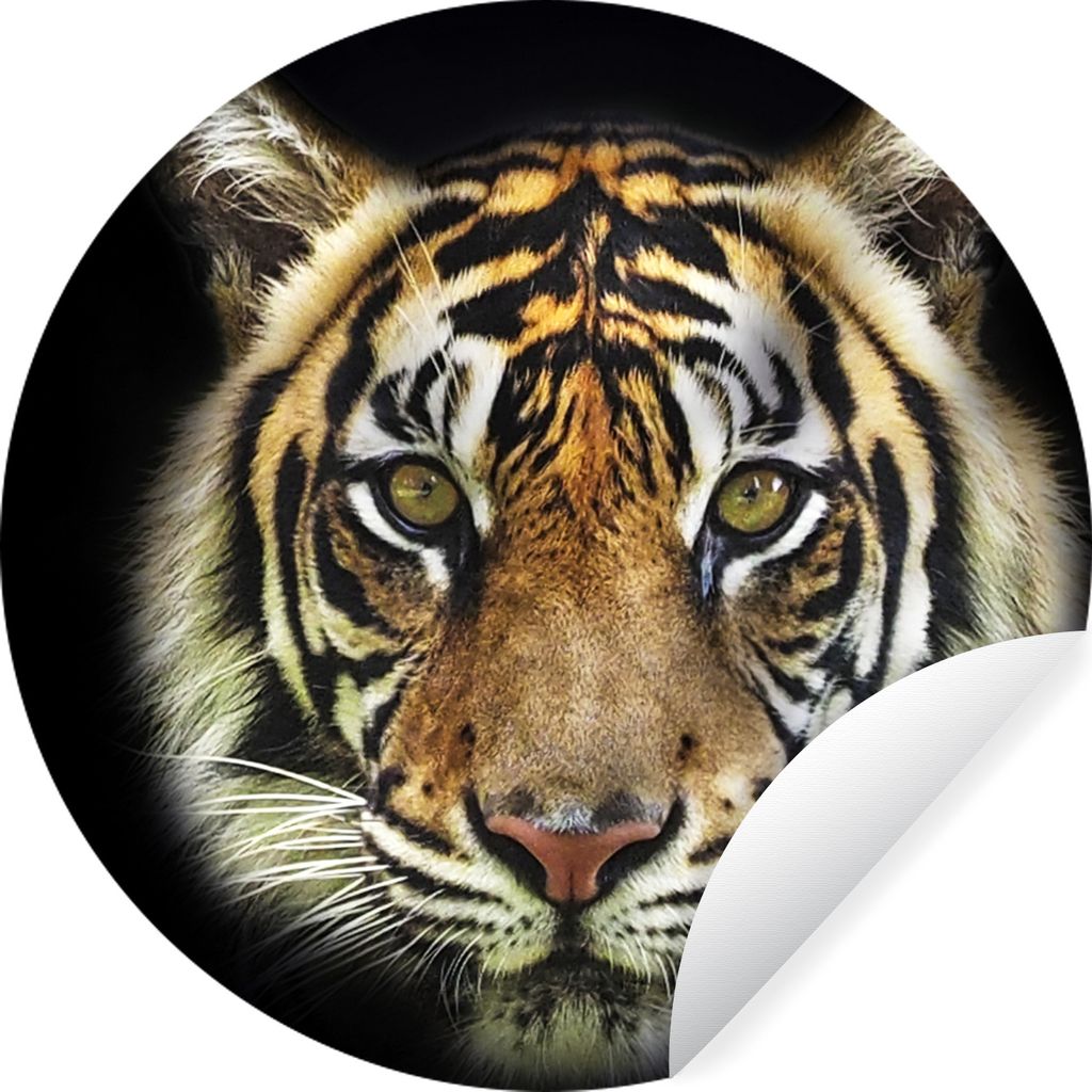 MuchoWow Runde Wandtattoo - Wandsticker Tapete Aufkleber Tiger - Tierkopf - Schwarz Ø 80 cm Selbstklebend und Repositionierbar - Wandaufkleber -...