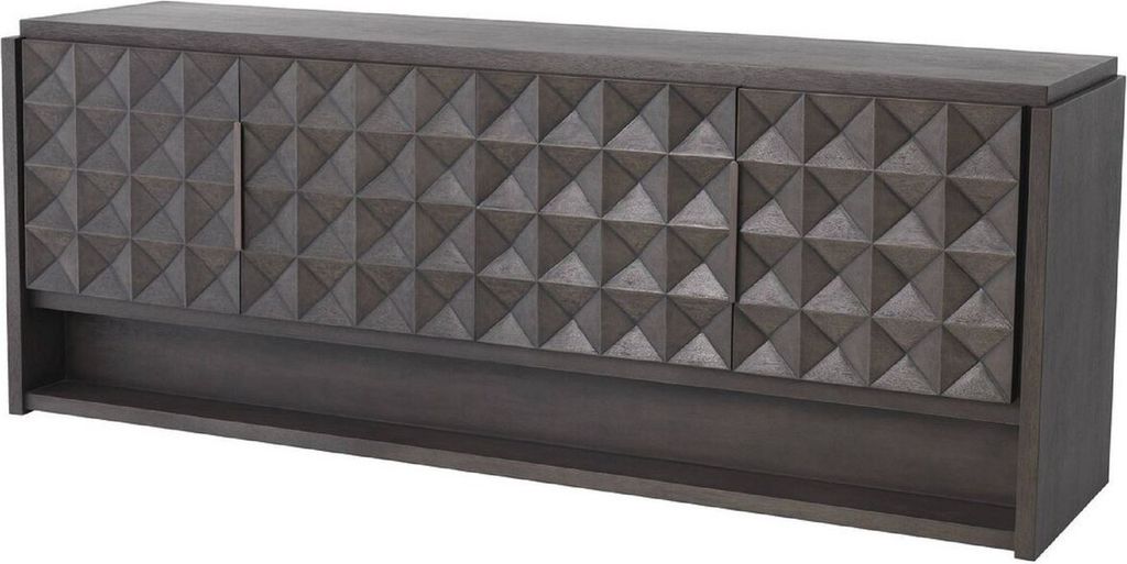 Casa Padrino Luxus Sideboard Mokkafarben / Bronze 219 x 56 x H. 83 cm - Massivholz Schrank mit 4 Türen und 3D Effekt in den Fronten - Luxus Möbel