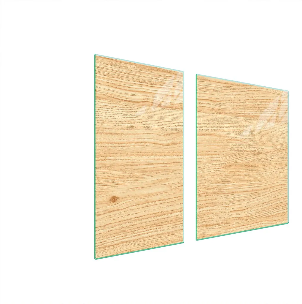 Piastre copri fornello 2 pezzi 90x52 ceramica copri piano cottura vetro tagliere legno beige - 1