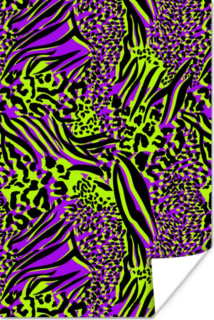 MuchoWow Poster Neon - Lila - Grün - Tiermuster 80x120 cm - Papierdruck