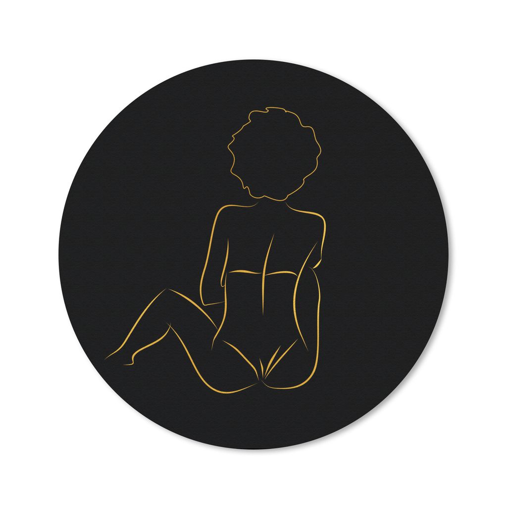 MuchoWow Mauspad Mousepad Frau - Schwarz - Gold - Strichzeichnung 30x30 cm - Mousepads - Maus Mat - Pad - Mausunterlage - Tischunterlage - Schrei...