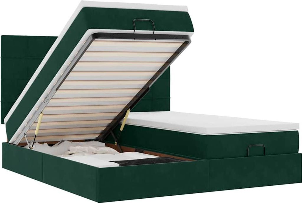 vidaXL Ottoman-Bett mit Matratzen & LEDs Dunkelgrün 200x200 cm Samt